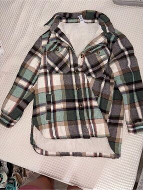 Plaid Sherpa-Lined Teddy Jacket - Green Multi